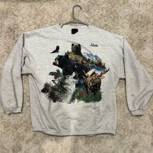 Habitat Gray Alaska Wildlife Crewneck Sweatshirt with Multi-Animal Graphic